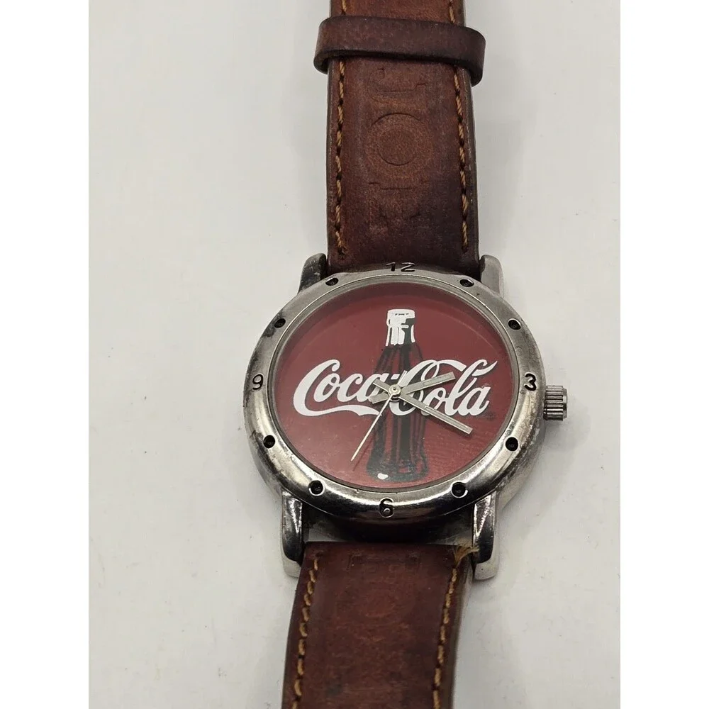 Coca Cola Bottle Coke Watch Brown Band Unisex 2002. New Battery. Spare Band.